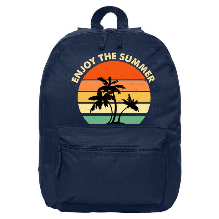 Enjoy The Summer Retro Sunset Palm Tree 16 in Basic Backpack