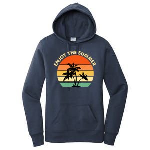 Enjoy The Summer Retro Sunset Palm Tree Women's Pullover Hoodie