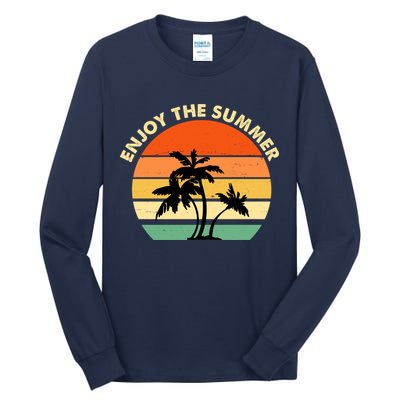 Enjoy The Summer Retro Sunset Palm Tree Tall Long Sleeve T-Shirt