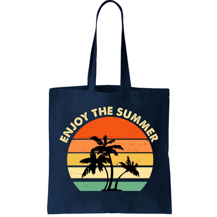 Enjoy The Summer Retro Sunset Palm Tree Tote Bag