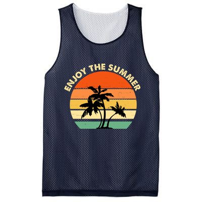 Enjoy The Summer Retro Sunset Palm Tree Mesh Reversible Basketball Jersey Tank