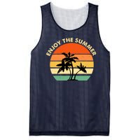 Enjoy The Summer Retro Sunset Palm Tree Mesh Reversible Basketball Jersey Tank