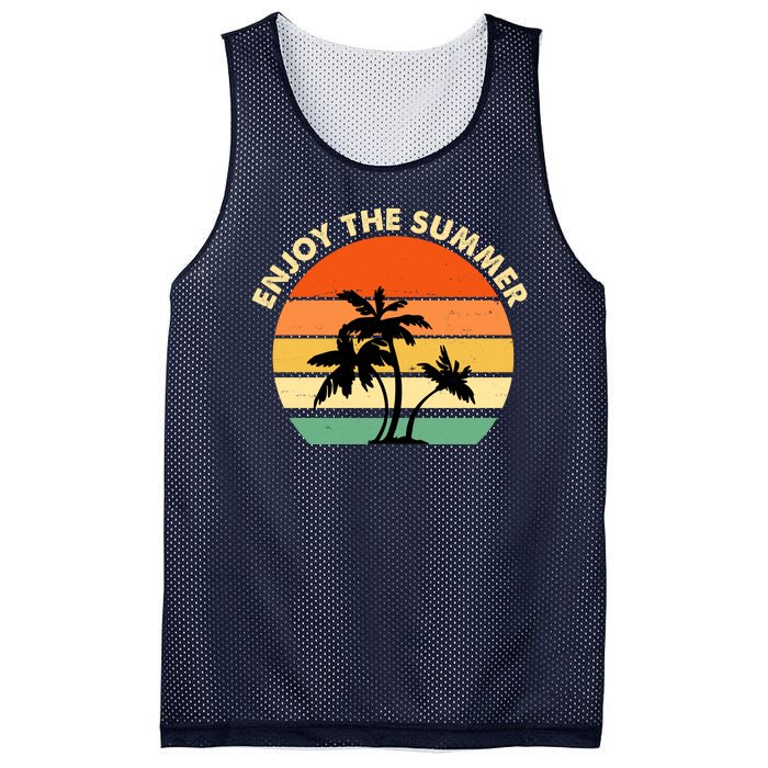 Enjoy The Summer Retro Sunset Palm Tree Mesh Reversible Basketball Jersey Tank