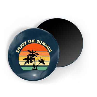 Enjoy The Summer Retro Sunset Palm Tree Magnet