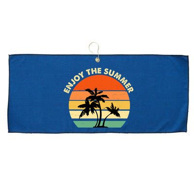 Enjoy The Summer Retro Sunset Palm Tree Large Microfiber Waffle Golf Towel