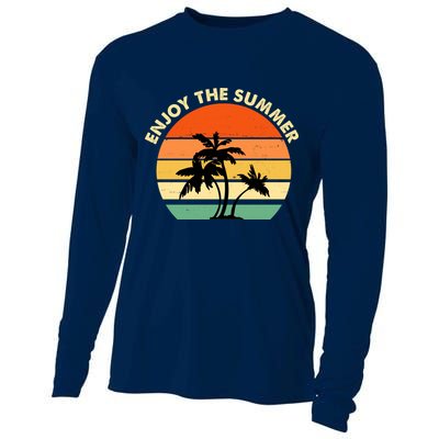 Enjoy The Summer Retro Sunset Palm Tree Cooling Performance Long Sleeve Crew