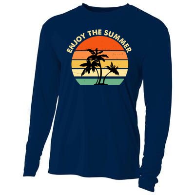 Enjoy The Summer Retro Sunset Palm Tree Cooling Performance Long Sleeve Crew