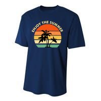 Enjoy The Summer Retro Sunset Palm Tree Performance Sprint T-Shirt