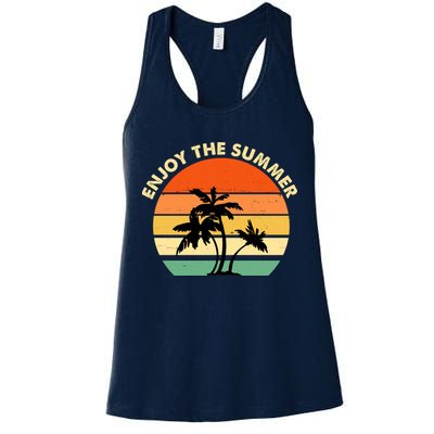 Enjoy The Summer Retro Sunset Palm Tree Womens Tank Top