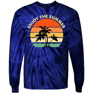 Enjoy The Summer Retro Sunset Palm Tree Tie-Dye Long Sleeve Shirt