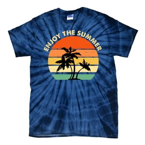 Enjoy The Summer Retro Sunset Palm Tree Tie-Dye T-Shirt