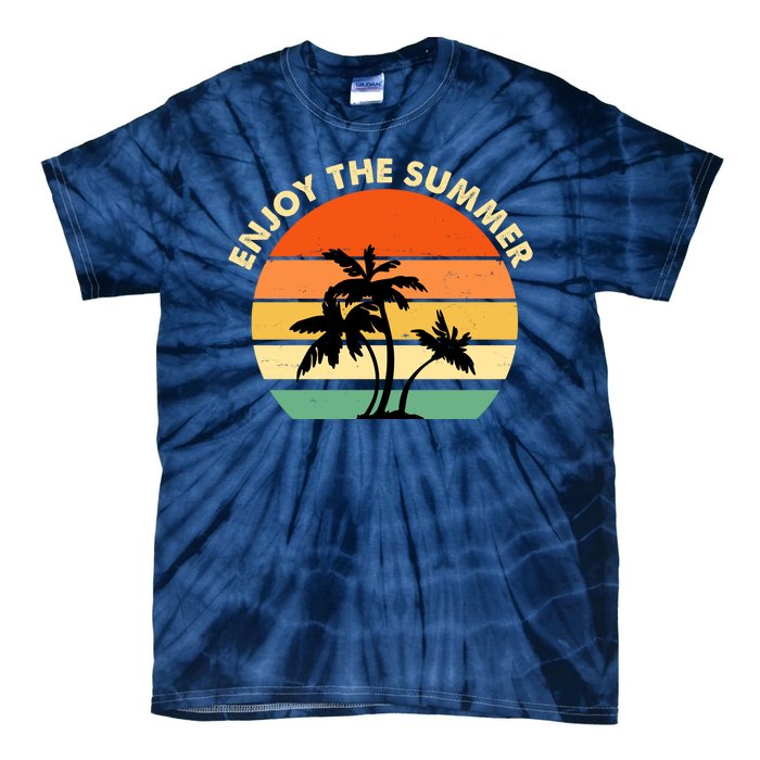 Enjoy The Summer Retro Sunset Palm Tree Tie-Dye T-Shirt