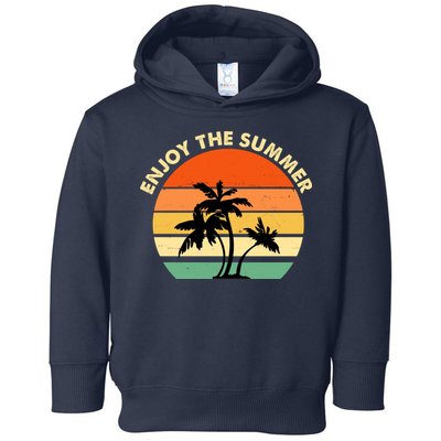 Enjoy The Summer Retro Sunset Palm Tree Toddler Hoodie