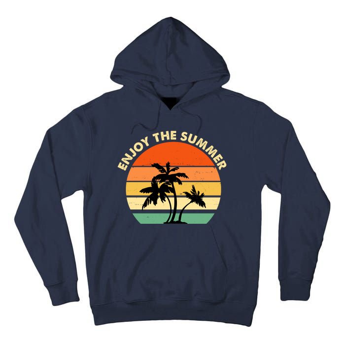 Enjoy The Summer Retro Sunset Palm Tree Tall Hoodie