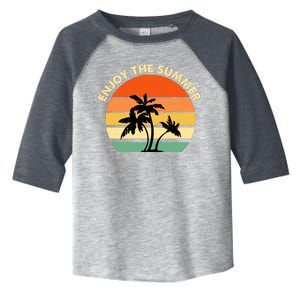 Enjoy The Summer Retro Sunset Palm Tree Toddler Fine Jersey T-Shirt