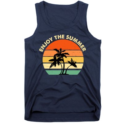 Enjoy The Summer Retro Sunset Palm Tree Tank Top