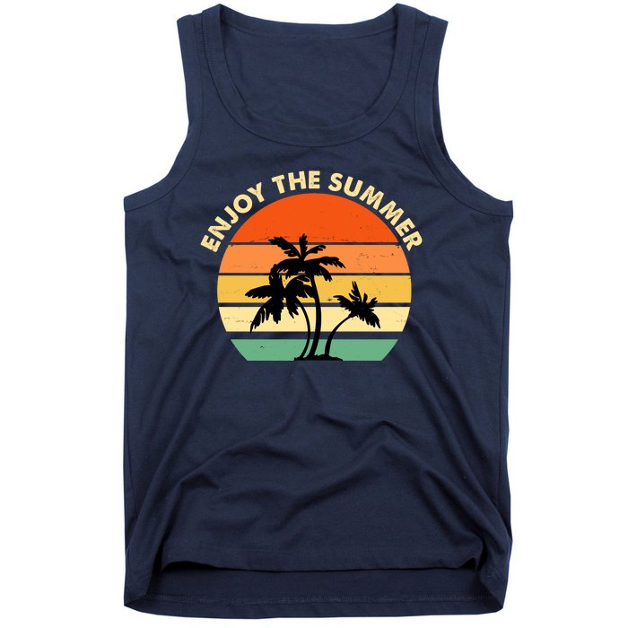 Enjoy The Summer Retro Sunset Palm Tree Tank Top