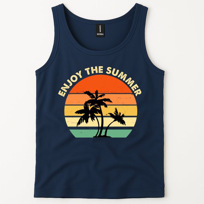 Enjoy The Summer Retro Sunset Palm Tree Tank Top