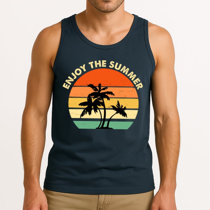 Enjoy The Summer Retro Sunset Palm Tree Tank Top