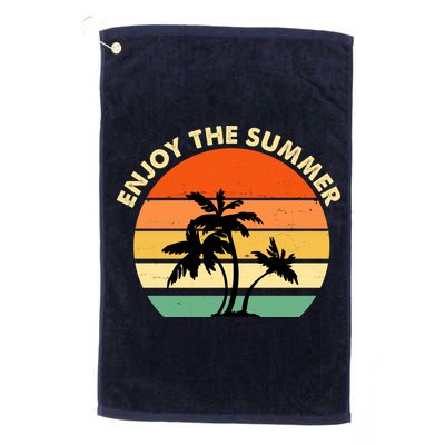 Enjoy The Summer Retro Sunset Palm Tree Golf Towel
