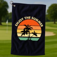 Enjoy The Summer Retro Sunset Palm Tree Golf Towel