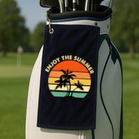 Enjoy The Summer Retro Sunset Palm Tree Golf Towel