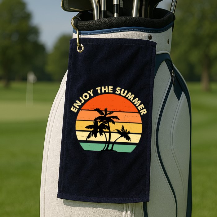 Enjoy The Summer Retro Sunset Palm Tree Golf Towel