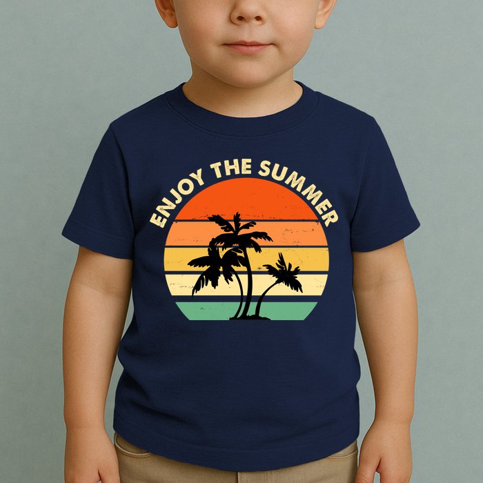 Enjoy The Summer Retro Sunset Palm Tree Toddler T-Shirt