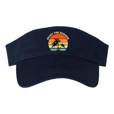 Enjoy The Summer Retro Sunset Palm Tree Valucap Bio-Washed Visor
