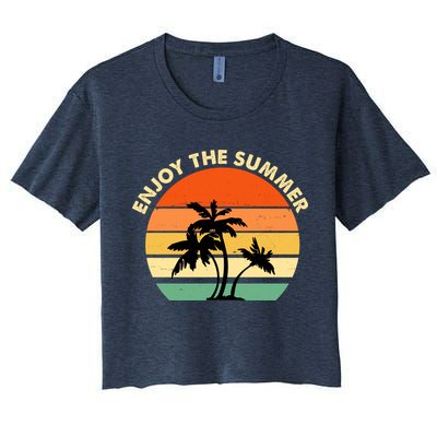 Enjoy The Summer Retro Sunset Palm Tree Crop Top