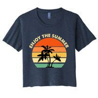 Enjoy The Summer Retro Sunset Palm Tree Crop Top