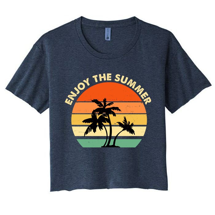 Enjoy The Summer Retro Sunset Palm Tree Crop Top