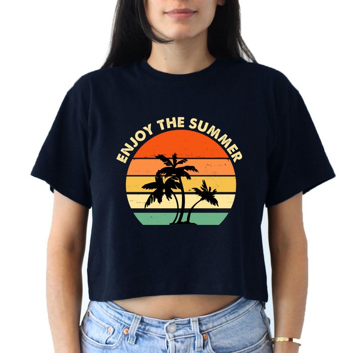Enjoy The Summer Retro Sunset Palm Tree Crop Top