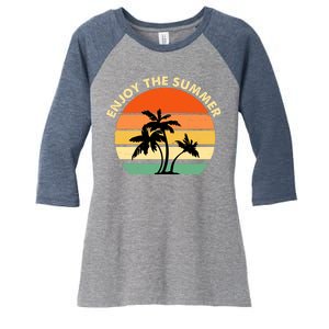 Enjoy The Summer Retro Sunset Palm Tree Women's Tri-Blend 3/4-Sleeve Raglan Shirt