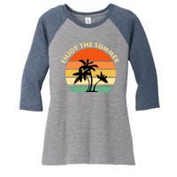 Enjoy The Summer Retro Sunset Palm Tree Women's Tri-Blend 3/4-Sleeve Raglan Shirt