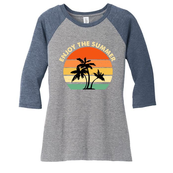 Enjoy The Summer Retro Sunset Palm Tree Women's Tri-Blend 3/4-Sleeve Raglan Shirt