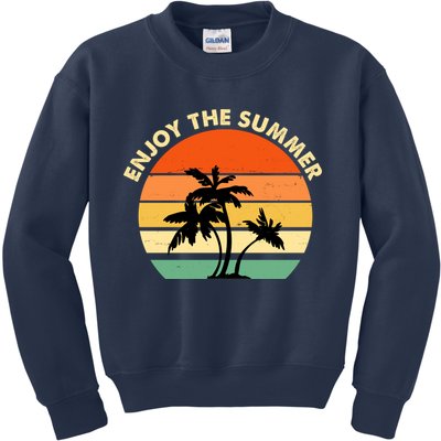 Enjoy The Summer Retro Sunset Palm Tree Kids Sweatshirt