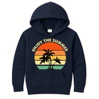 Enjoy The Summer Retro Sunset Palm Tree Kids Hoodie