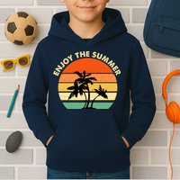 Enjoy The Summer Retro Sunset Palm Tree Kids Hoodie