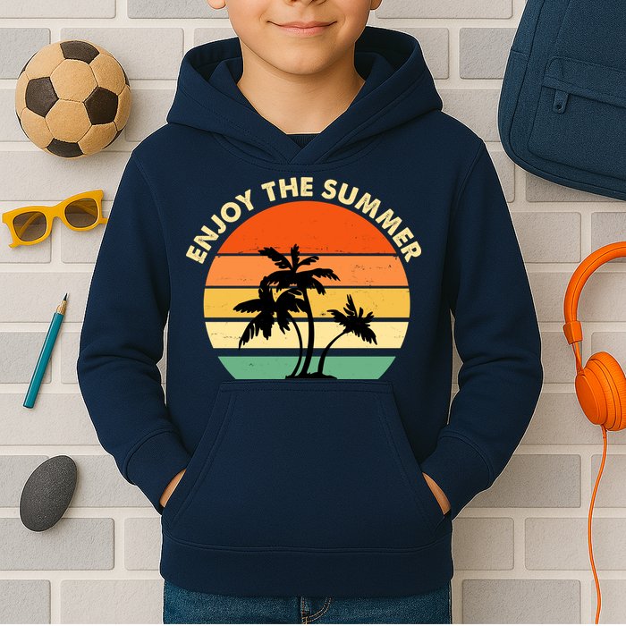 Enjoy The Summer Retro Sunset Palm Tree Kids Hoodie
