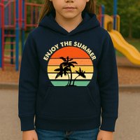Enjoy The Summer Retro Sunset Palm Tree Kids Hoodie