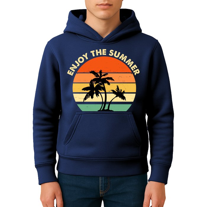 Enjoy The Summer Retro Sunset Palm Tree Kids Hoodie