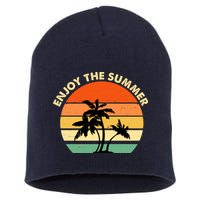 Enjoy The Summer Retro Sunset Palm Tree Short Acrylic Beanie