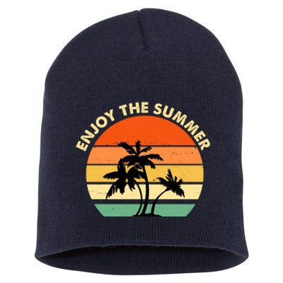 Enjoy The Summer Retro Sunset Palm Tree Short Acrylic Beanie