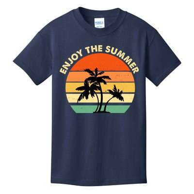 Enjoy The Summer Retro Sunset Palm Tree Kids T-Shirt
