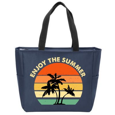 Enjoy The Summer Retro Sunset Palm Tree Zip Tote Bag
