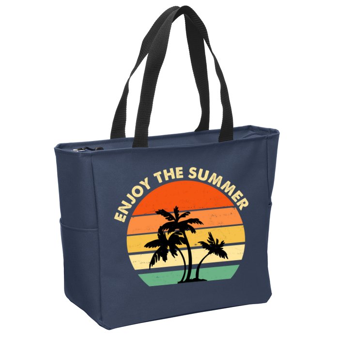 Enjoy The Summer Retro Sunset Palm Tree Zip Tote Bag