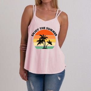 Enjoy The Summer Retro Sunset Palm Tree Women's Strappy Tank