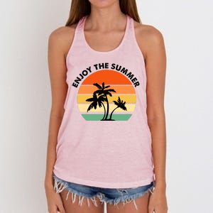 Enjoy The Summer Retro Sunset Palm Tree Women's Knotted Racerback Tank