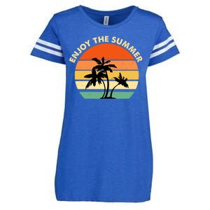 Enjoy The Summer Retro Sunset Palm Tree Enza Ladies Jersey Football T-Shirt